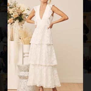 Lulu’s Molinetto White Lace Ruffled Tiered Sleeveless Dress